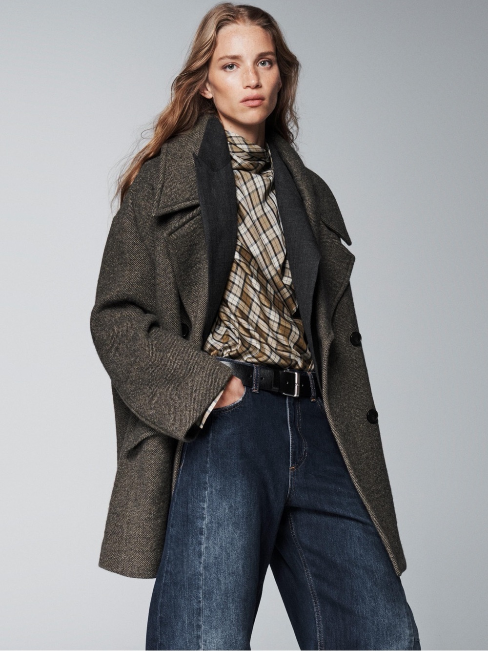 NWT Zara ZW Collection Double Breasted Wool Coat in Brown Marl